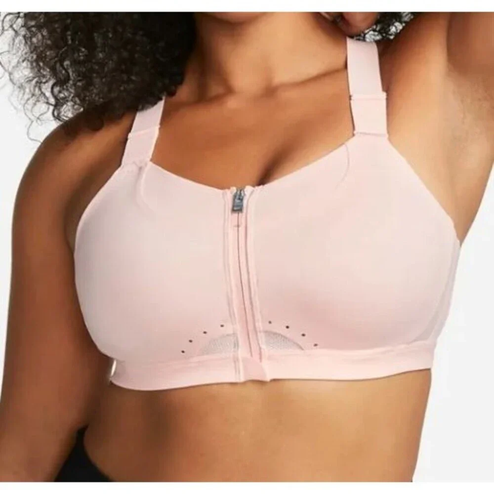 Nike Dri-FIT Alpha High-Support Padded Zip-Front Sports Pink Bra Small